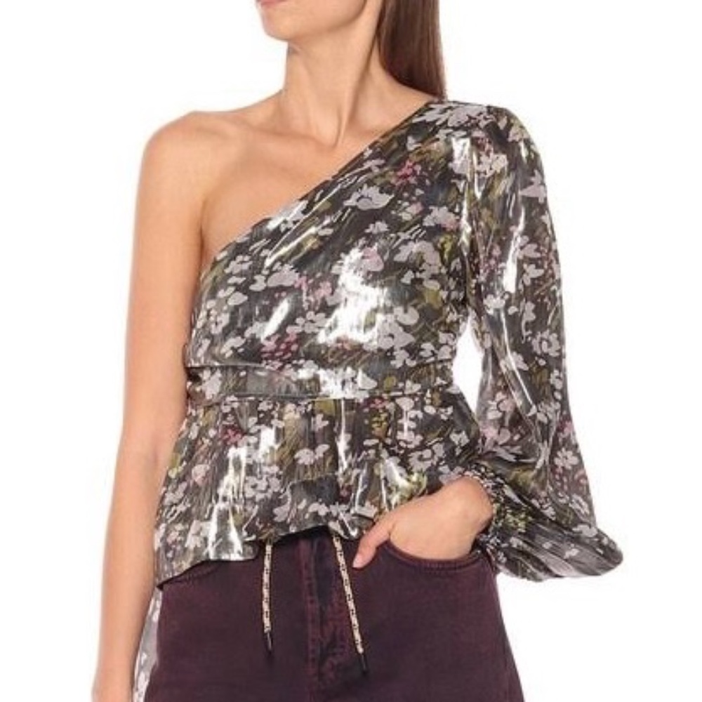 GANNI One Shoulder Metallic Top, Size 34 (Size 4)